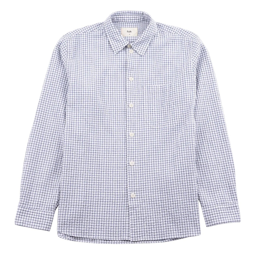 Folk Easy Fit Mini Check Shirt Soft Blue - Merchant Menswear