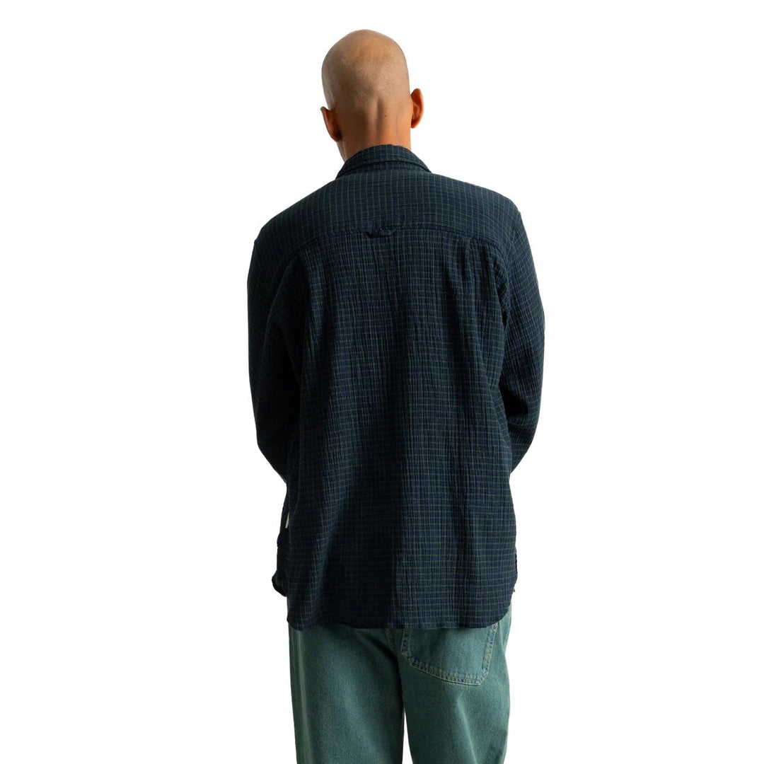 Folk Easy Fit Navy Crinkle Check Shirt - Merchant Menswear