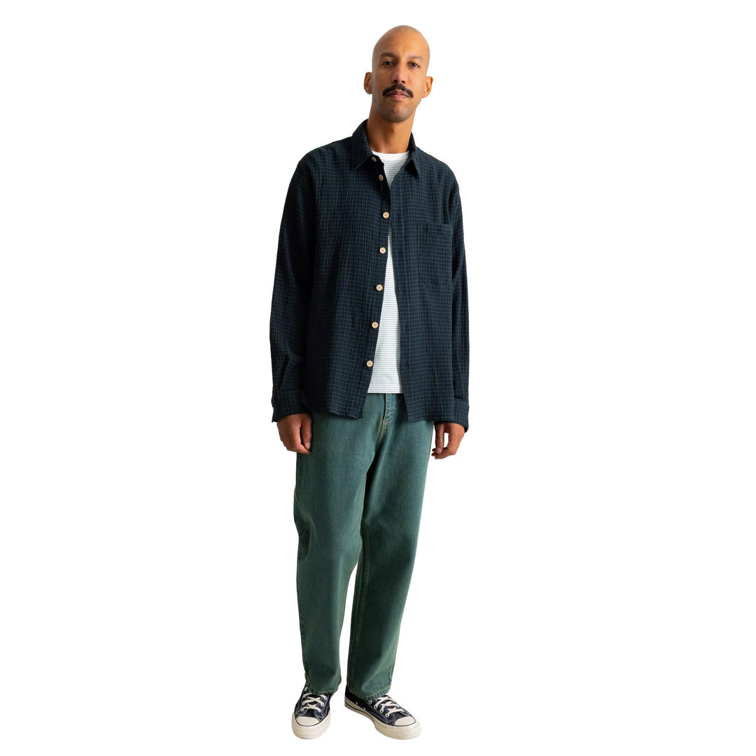 Folk Easy Fit Navy Crinkle Check Shirt - Merchant Menswear