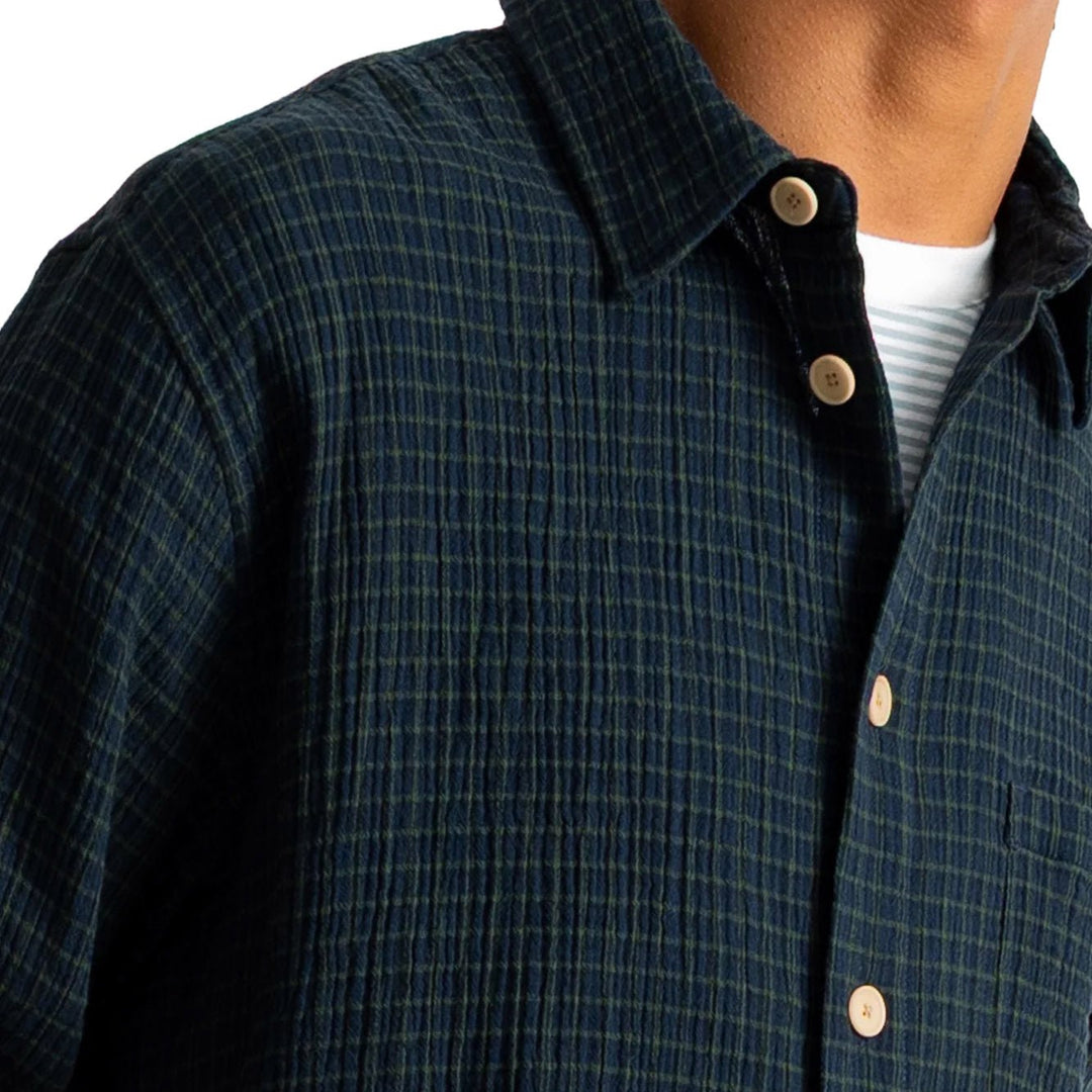 Folk Easy Fit Navy Crinkle Check Shirt - Merchant Menswear