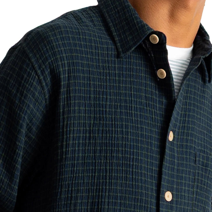 Folk Easy Fit Navy Crinkle Check Shirt - Merchant Menswear