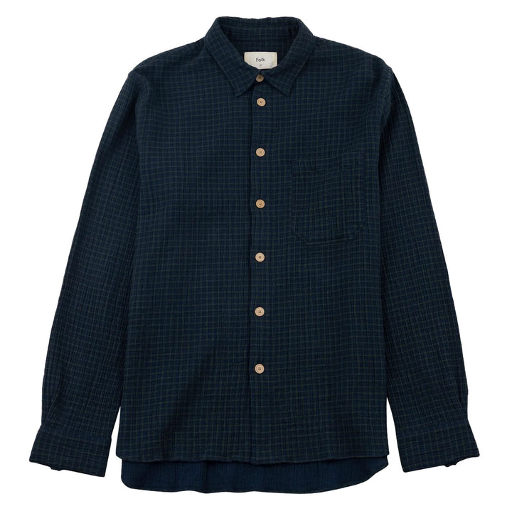 Folk Easy Fit Navy Crinkle Check Shirt