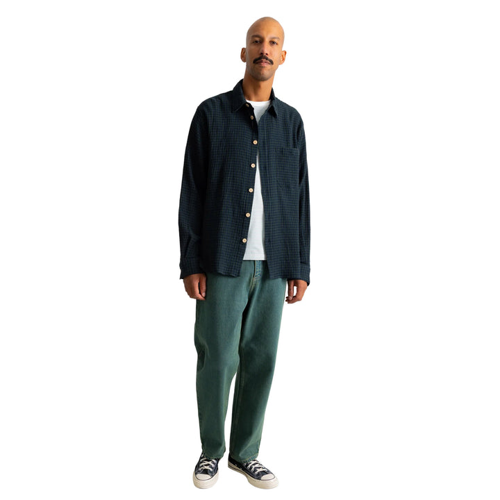 Folk Easy Fit Navy Crinkle Check Shirt