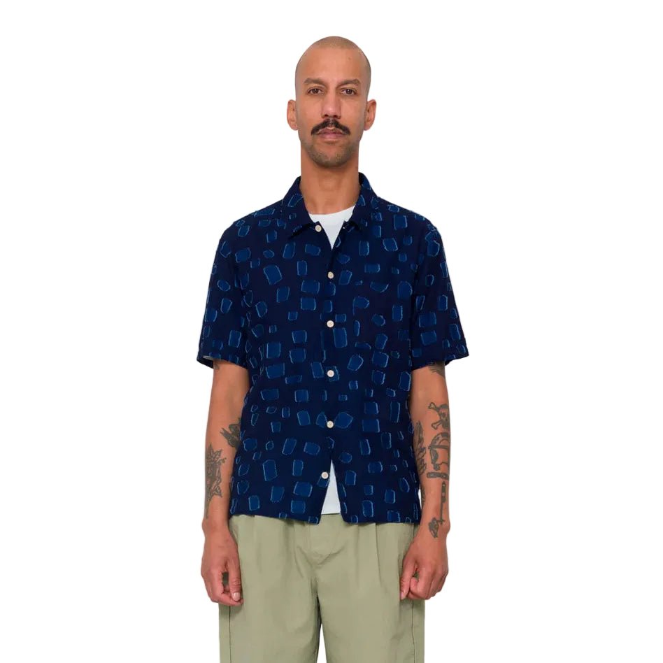 Folk Gabe Irregular Dot Shirt Indigo - Merchant Menswear
