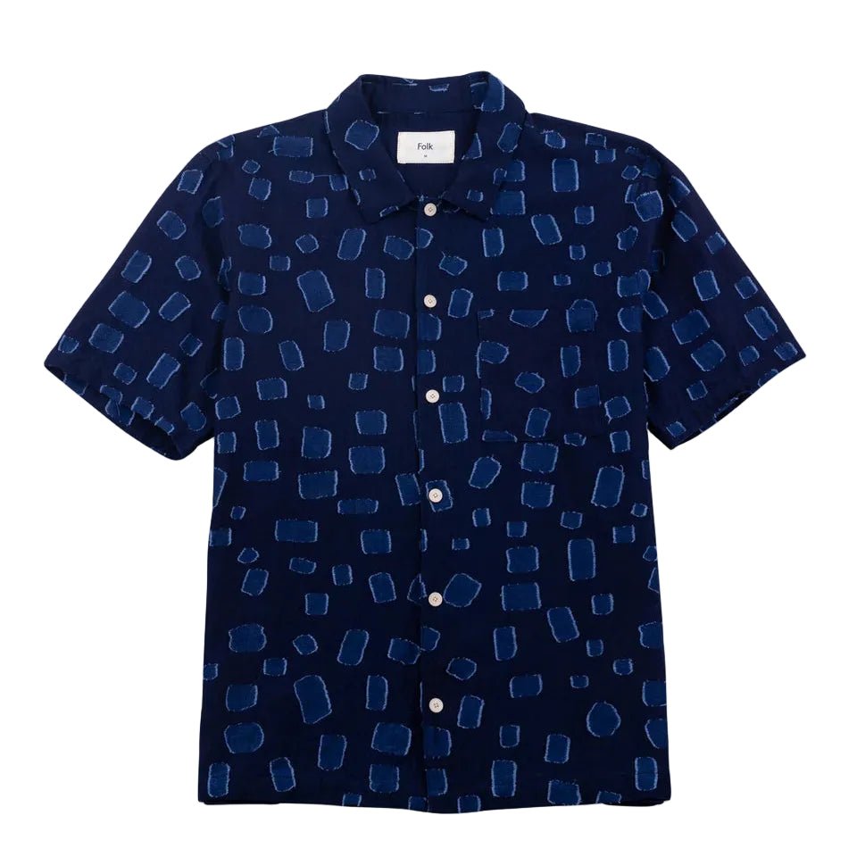 Folk Gabe Irregular Dot Shirt Indigo - Merchant Menswear