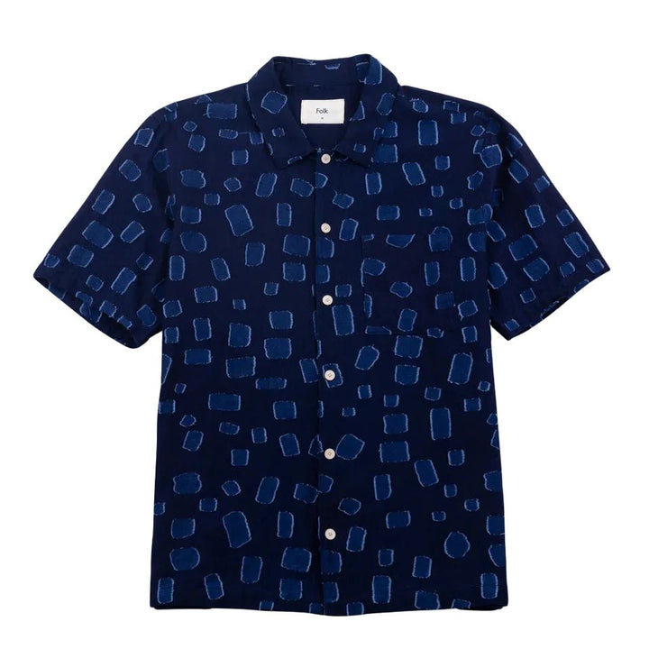 Folk Gabe Irregular Dot Shirt Indigo - Merchant Menswear