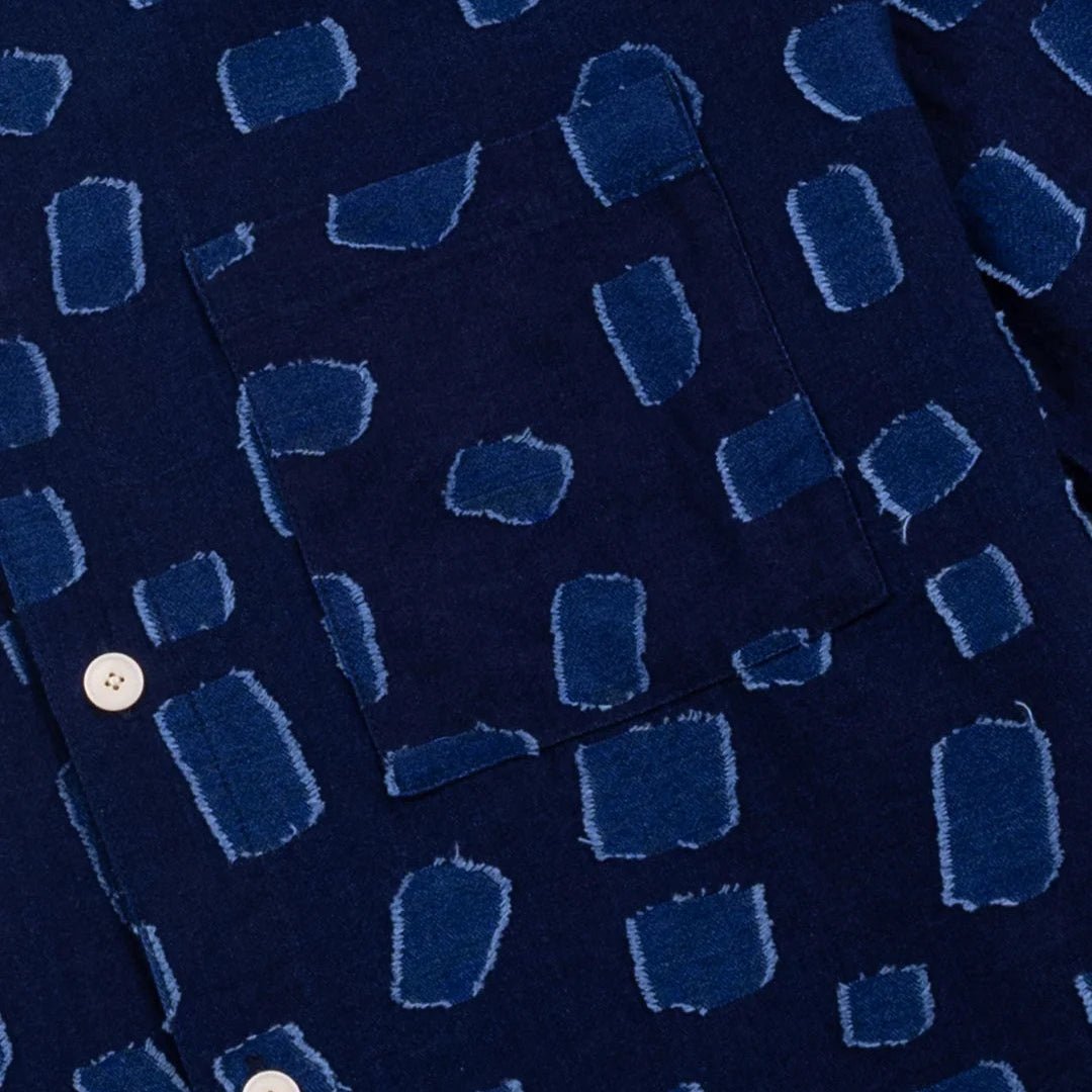 Folk Gabe Irregular Dot Shirt Indigo - Merchant Menswear