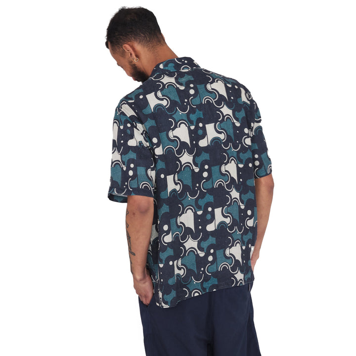 Folk Gabe Shirt Coil Print Indigo - Merchant Menswear