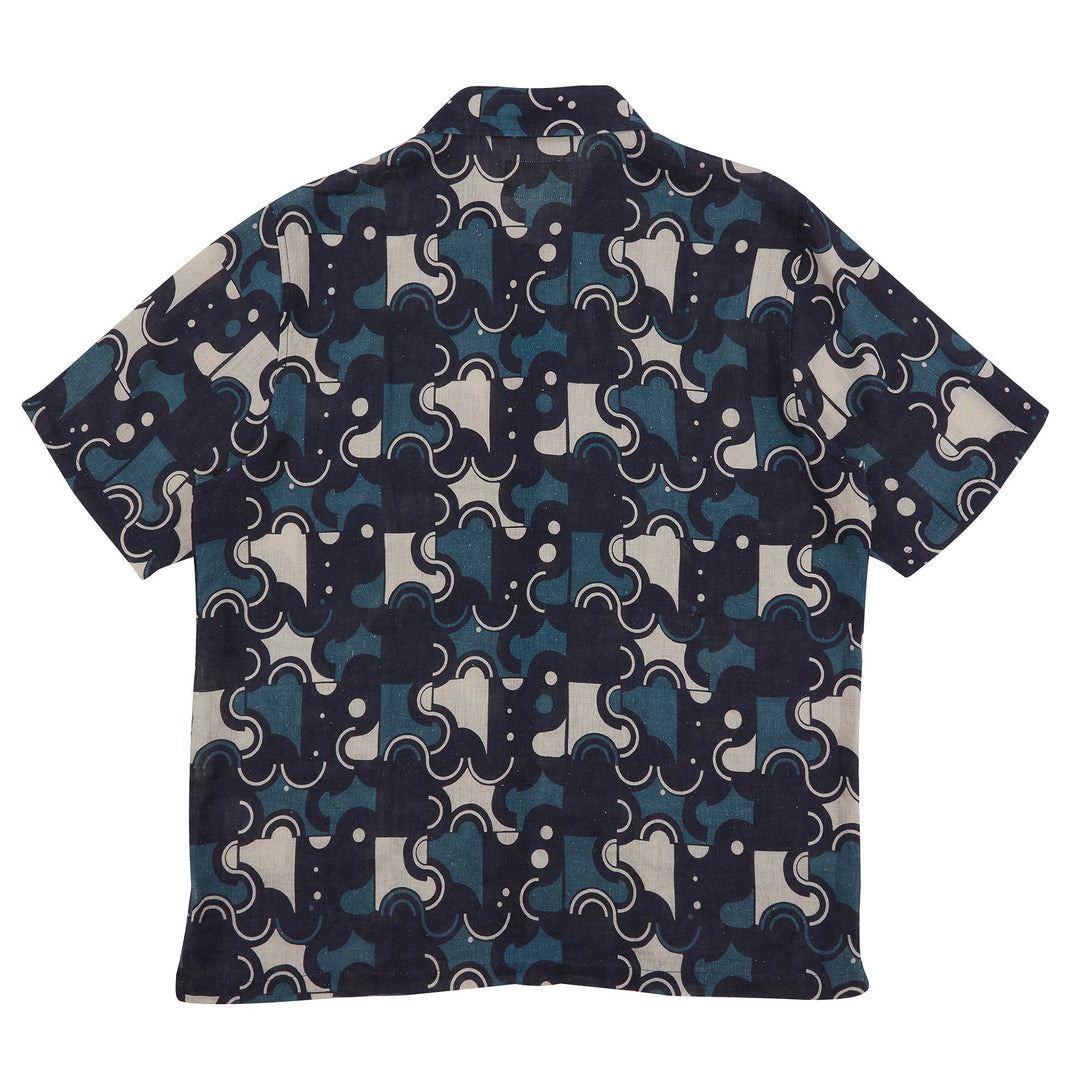 Folk Gabe Shirt Coil Print Indigo - Merchant Menswear
