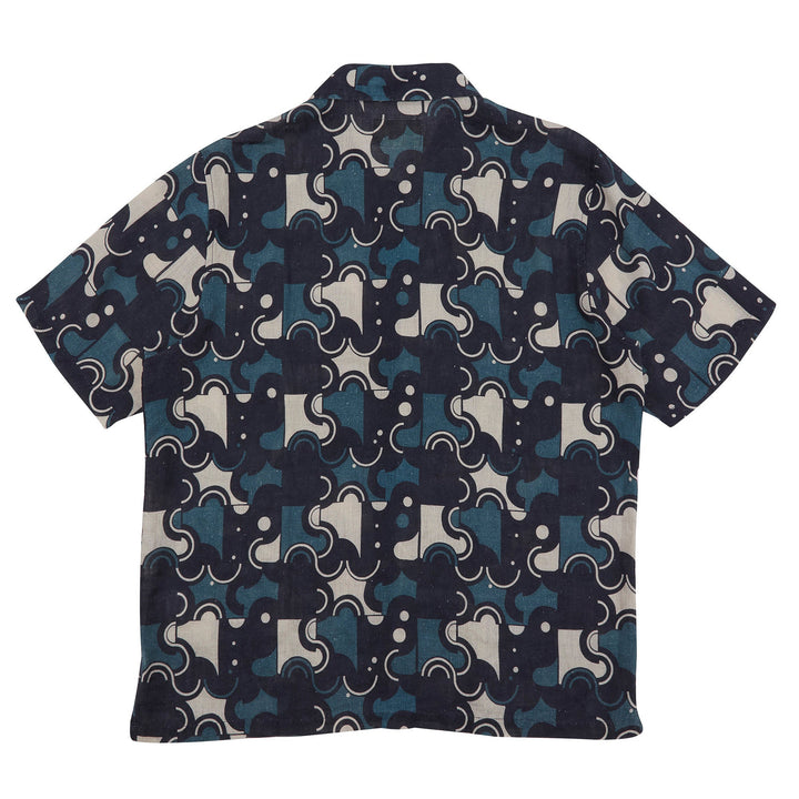 Folk Gabe Shirt Coil Print Indigo - Merchant Menswear