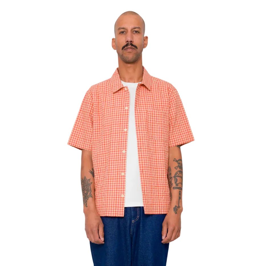 Folk Gabe Textured Check Shirt Red Oxide - Merchant Menswear
