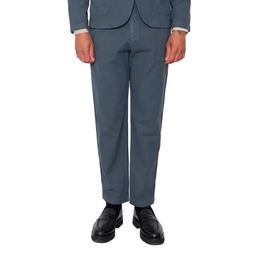 Folk Linen/Cotton Fixed Waistband Trouser Charcoal - Merchant Menswear