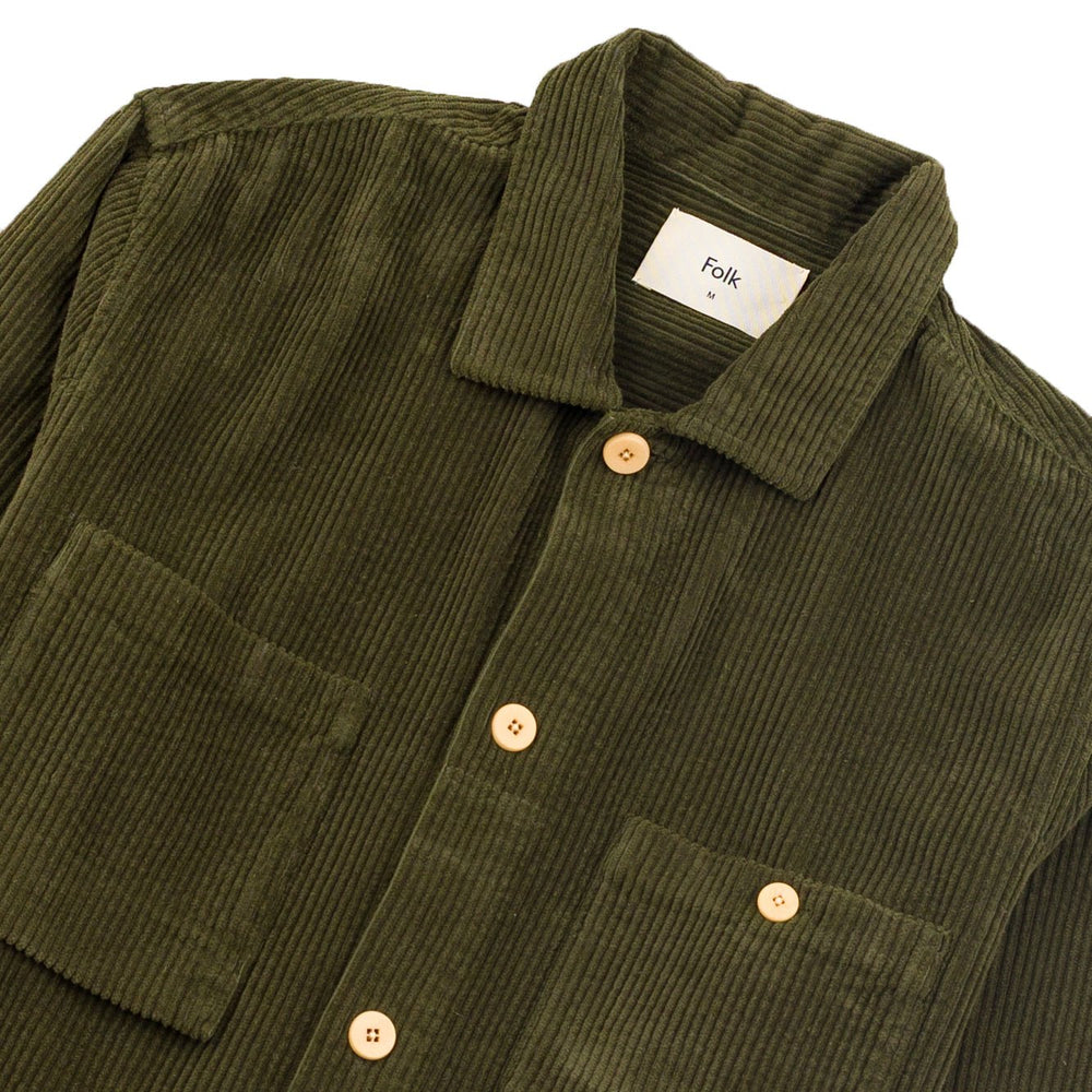 Folk Patch Overshirt Chunky Cord Olive - Merchant Menswear