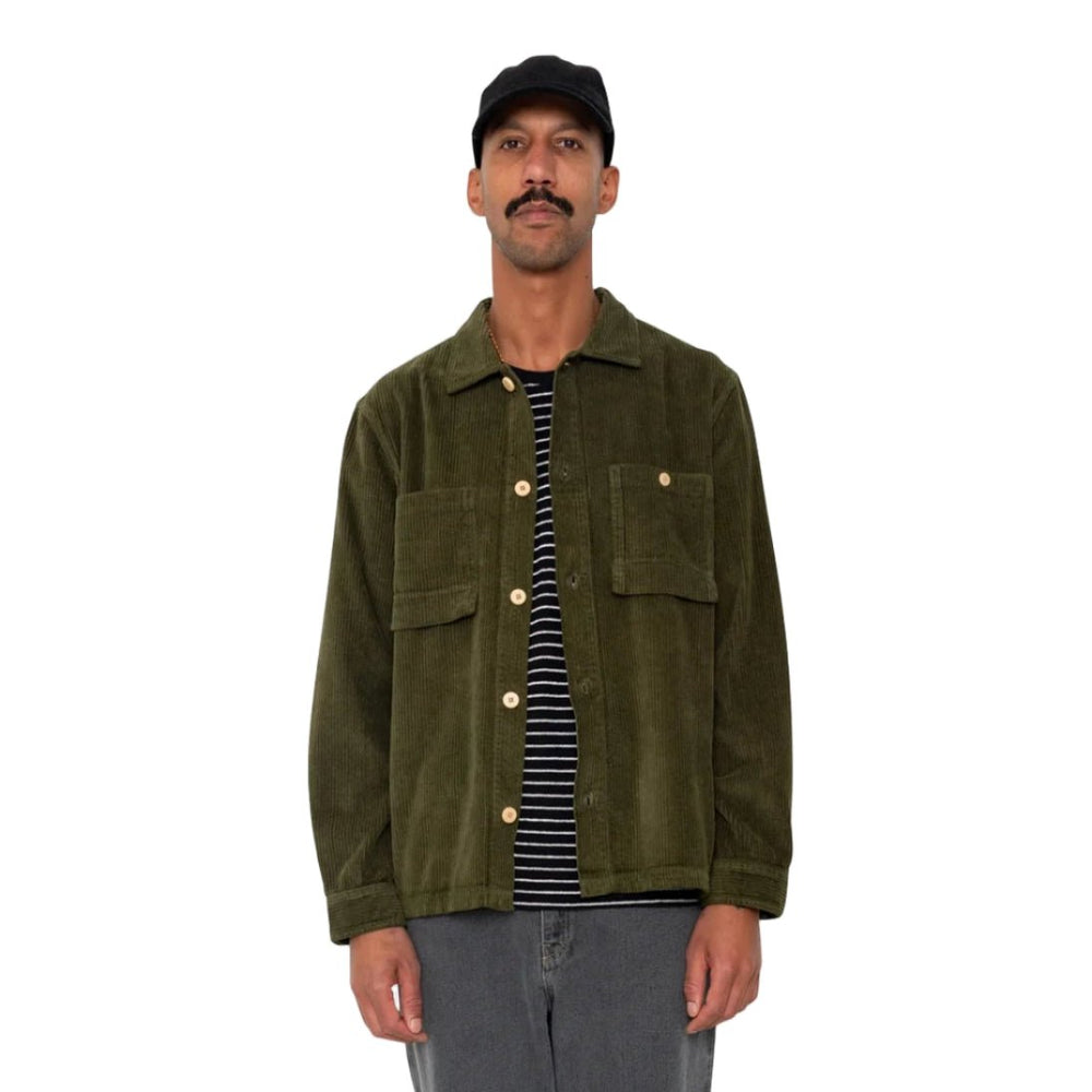 Folk Patch Overshirt Chunky Cord Olive - Merchant Menswear