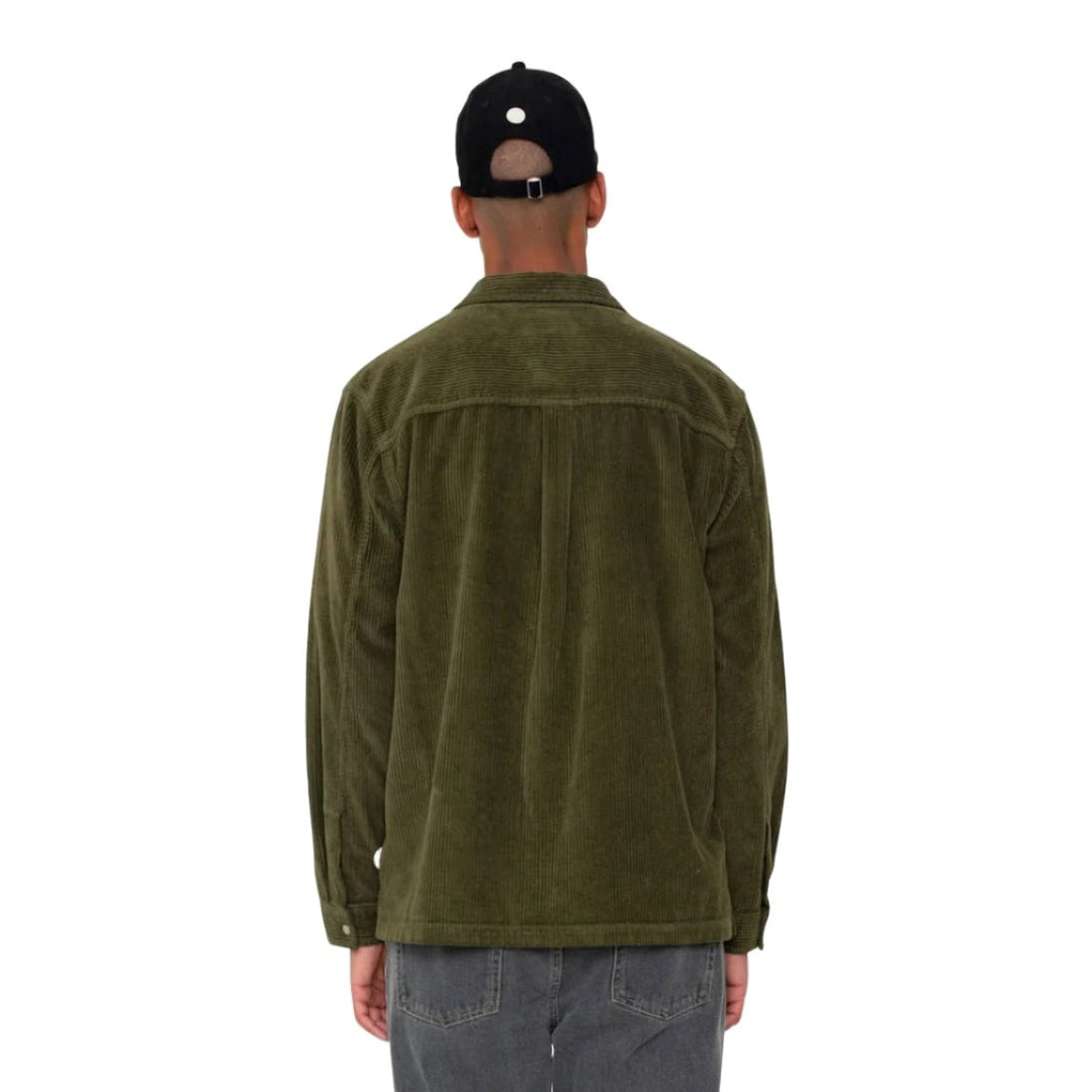 Folk Patch Overshirt Chunky Cord Olive - Merchant Menswear
