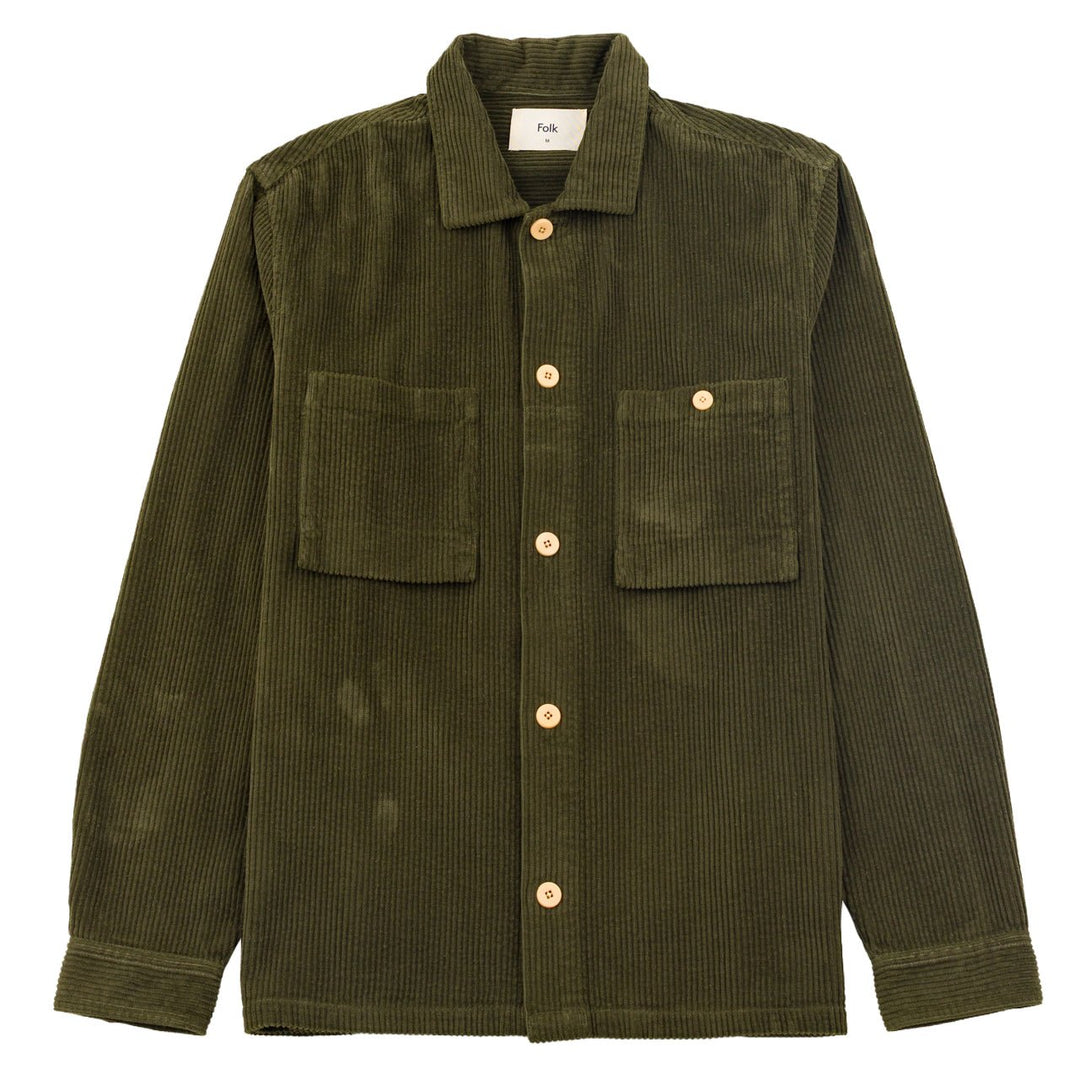 Folk Patch Overshirt Chunky Cord Olive - Merchant Menswear