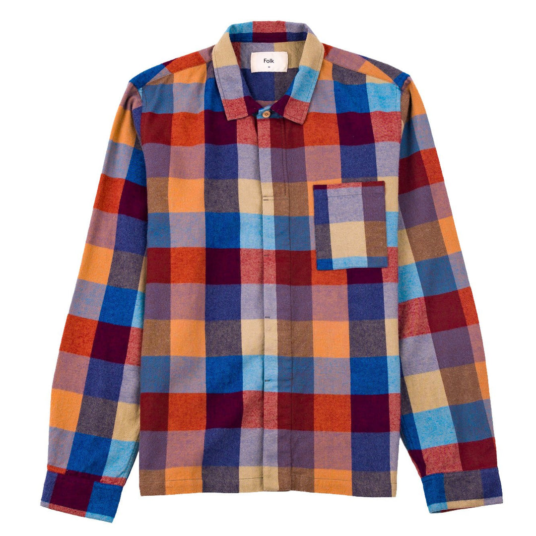 Folk Patch Shirt Crimson Blue Mix - Merchant Menswear