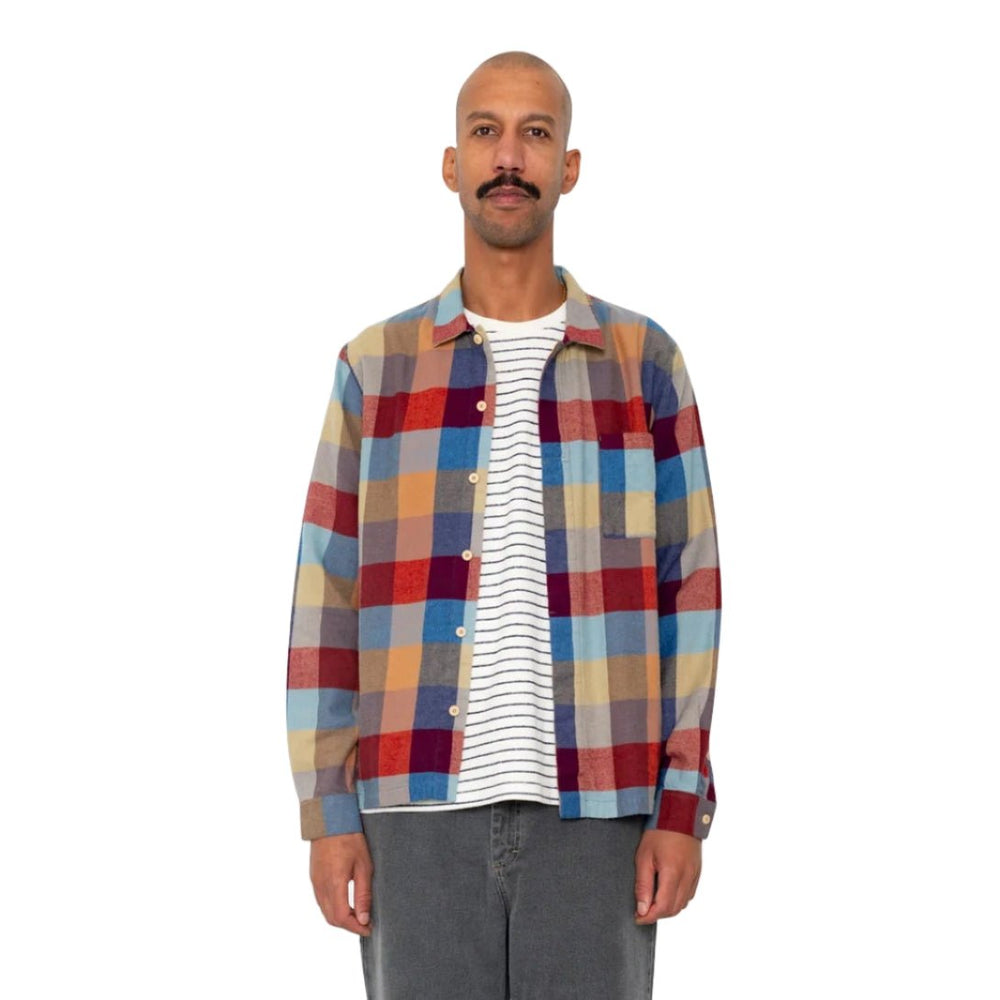Folk Patch Shirt Crimson Blue Mix - Merchant Menswear