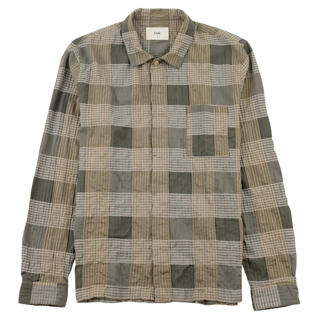 Folk Patch Shirt Sage Multicheck - Merchant Menswear