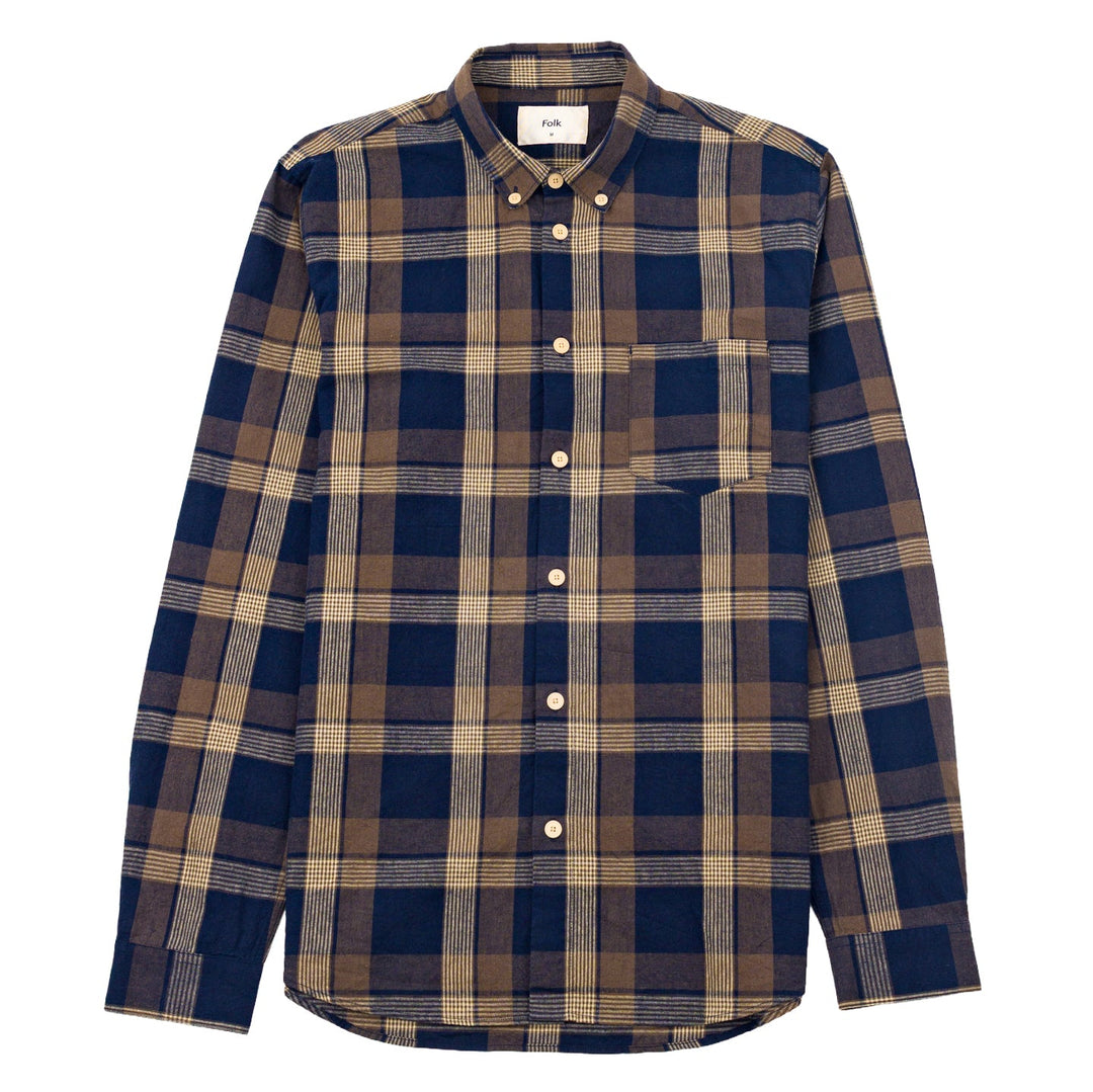 Folk Relaxed Fit Shirt Navy / Olive Check - Merchant Menswear