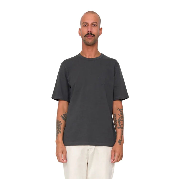 Folk Slub Embroidered T-Shirt Soft Black - Merchant Menswear