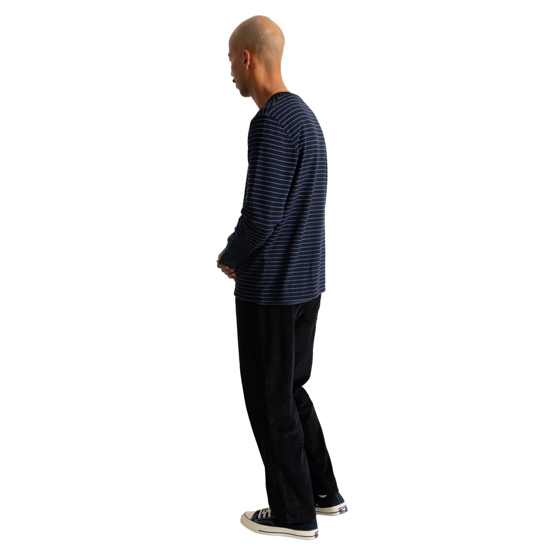 Folk Textured Stripe L/S T-Shirt Black/Soft Blue - Merchant Menswear