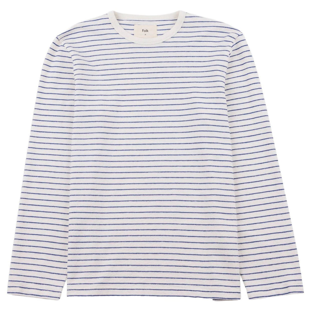 Folk Textured Stripe L/S T-Shirt Ecru/Soft Blue - Merchant Menswear