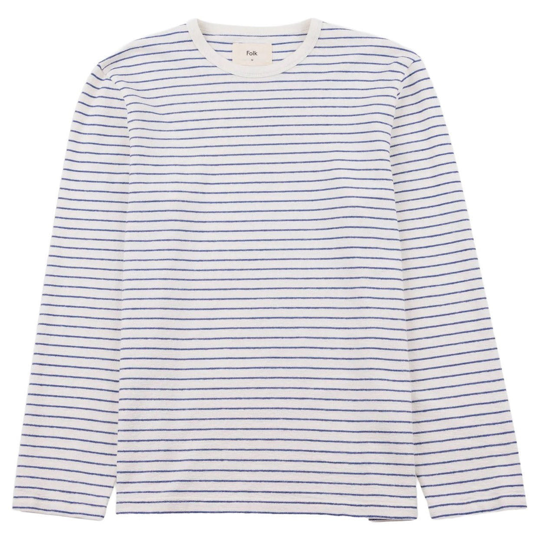 Folk Textured Stripe L/S T-Shirt Ecru/Soft Blue - Merchant Menswear