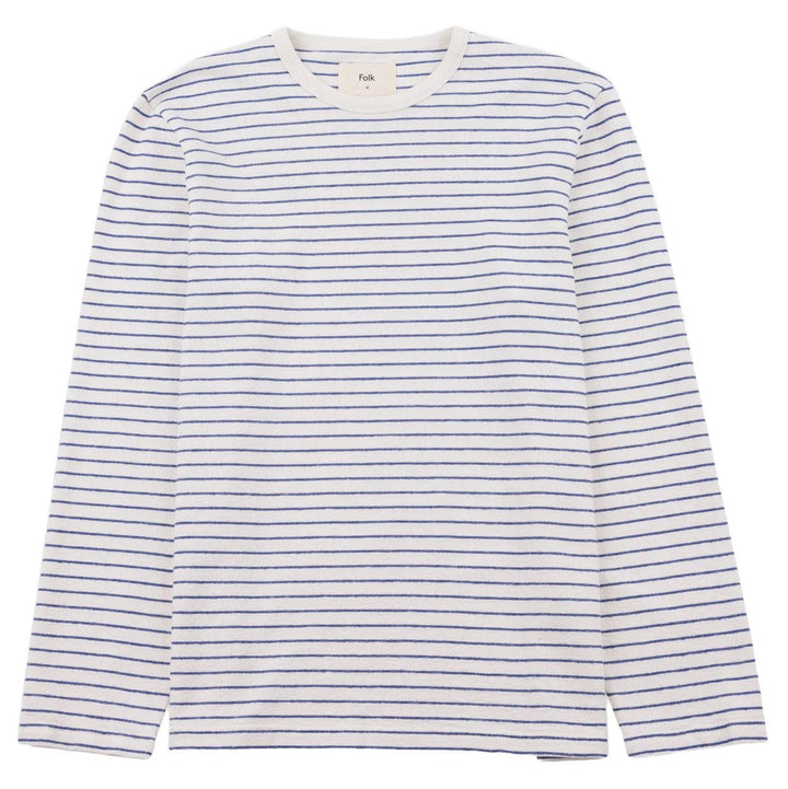 Folk Textured Stripe L/S T-Shirt Ecru/Soft Blue - Merchant Menswear