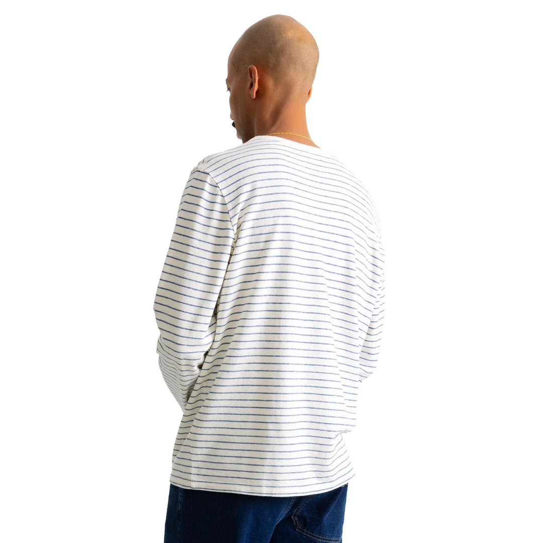 Folk Textured Stripe L/S T-Shirt Ecru/Soft Blue - Merchant Menswear