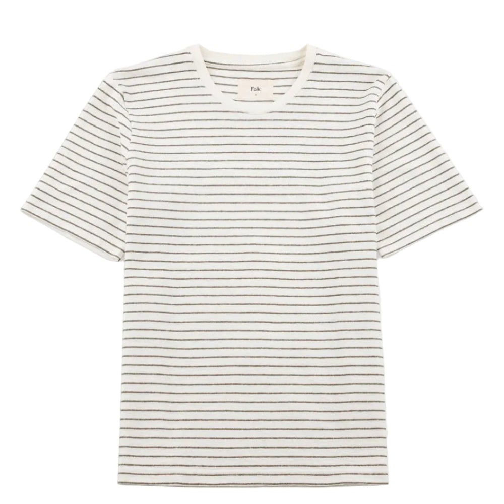 Folk Textured Stripe T-Shirt Ecru/Olive - Merchant Menswear