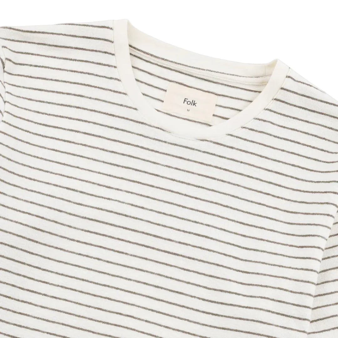 Folk Textured Stripe T-Shirt Ecru/Olive - Merchant Menswear
