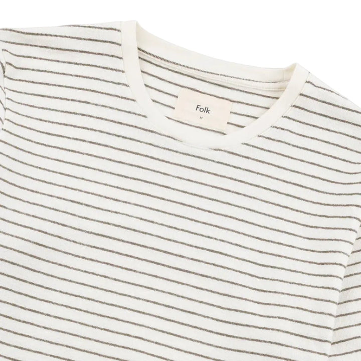 Folk Textured Stripe T-Shirt Ecru/Olive - Merchant Menswear