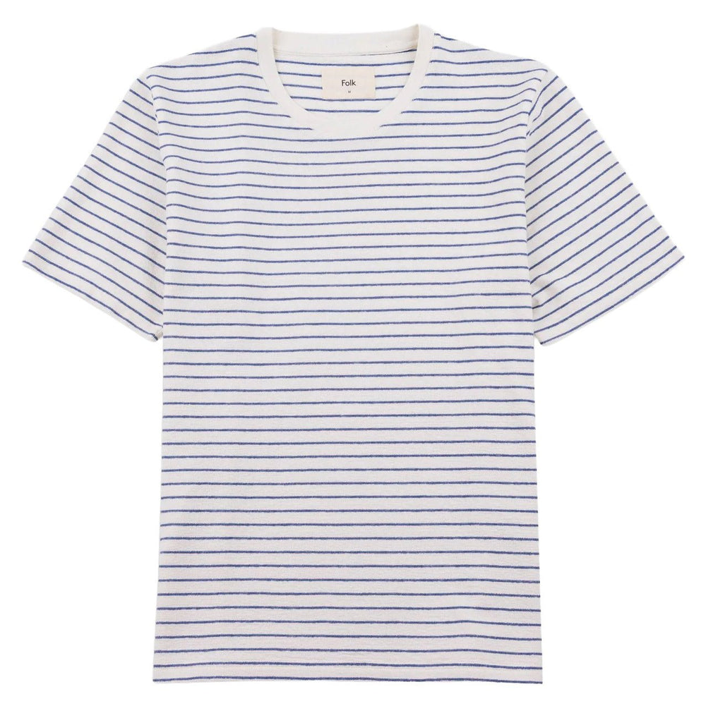 Folk Textured Stripe T-Shirt Ecru/Soft Blue - Merchant Menswear