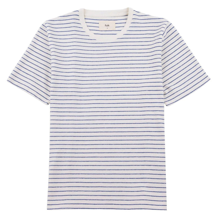 Folk Textured Stripe T-Shirt Ecru/Soft Blue - Merchant Menswear
