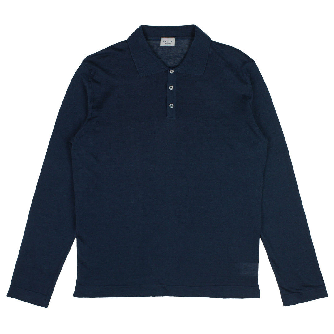 Gallia Knit Project Bird L/S Linen/Cotton Polo Navy - Merchant Menswear
