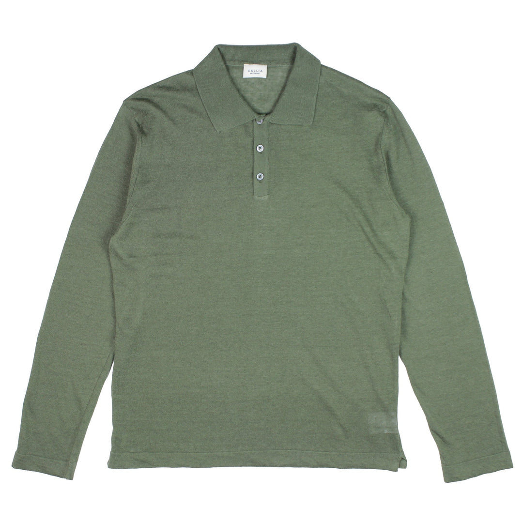 Gallia Knit Project Bird L/S Linen/Cotton Polo Olive - Merchant Menswear