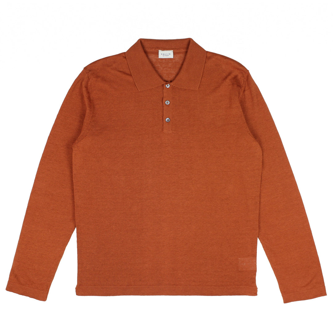Gallia Knit Project Bird L/S Linen/Cotton Polo Terracotta - Merchant Menswear