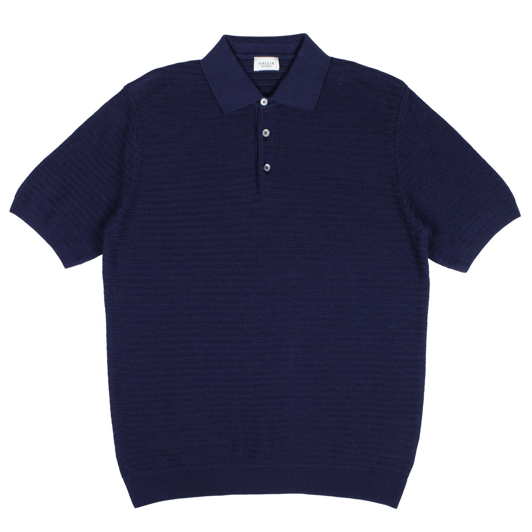 Gallia Knit Project Martin S/S Knitted Polo Navy - Merchant Menswear