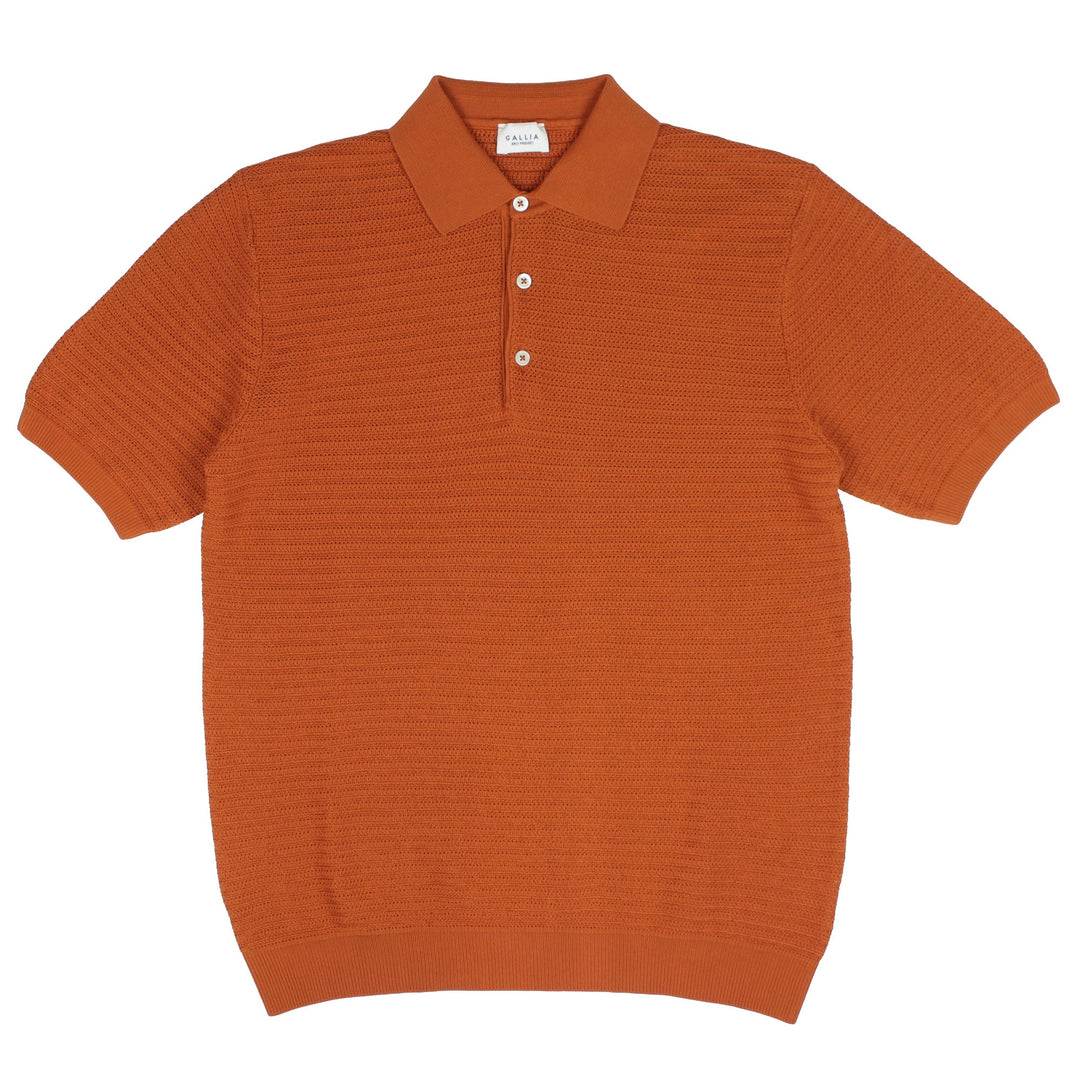 Gallia Knit Project Martin S/S Knitted Polo Terracotta - Merchant Menswear