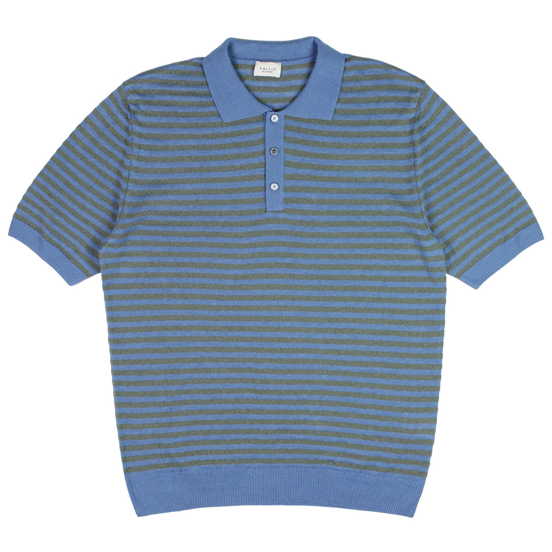 Gallia Knit Project North S/S Stripe Linen/Cotton Polo Sage/Blue - Merchant Menswear