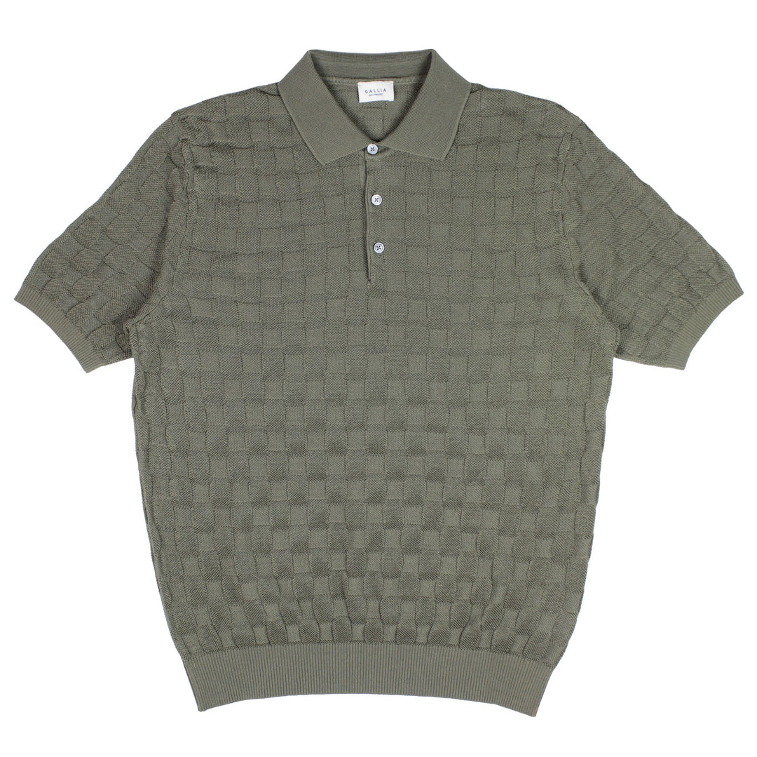 Gallia Knit Project Room S/S Checks Knitted Polo Sage - Merchant Menswear