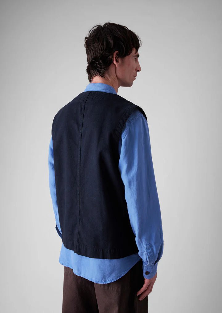 Garment Dyed Cotton Canvas Gilet Blue Navy - Merchant Menswear