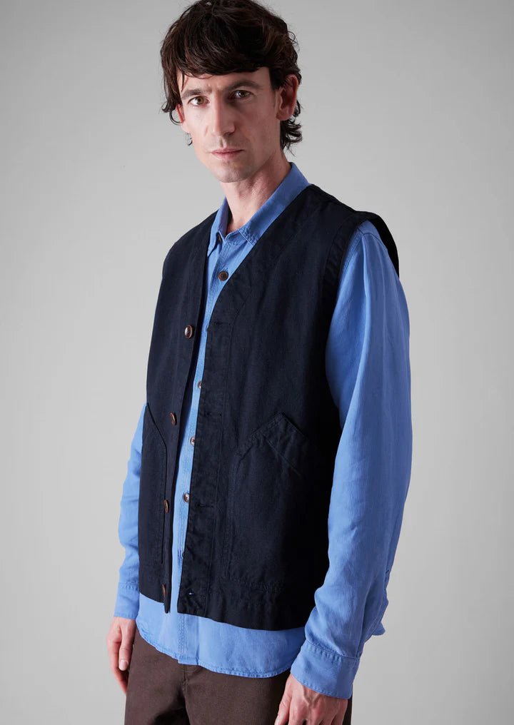 Garment Dyed Cotton Canvas Gilet Blue Navy - Merchant Menswear