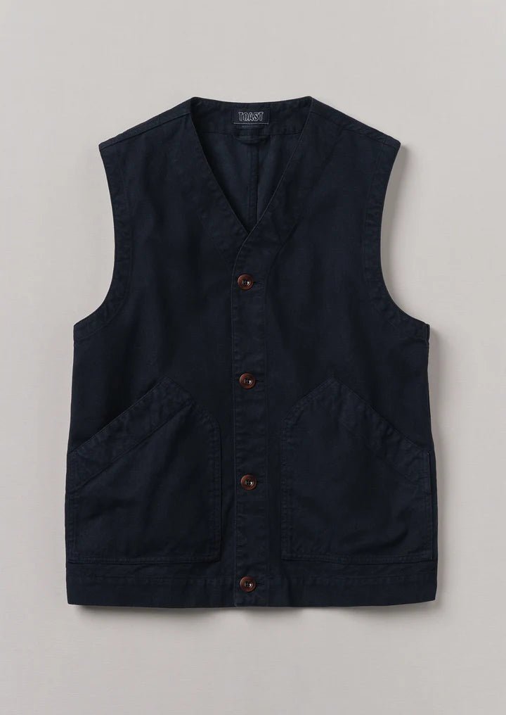 Garment Dyed Cotton Canvas Gilet Blue Navy - Merchant Menswear