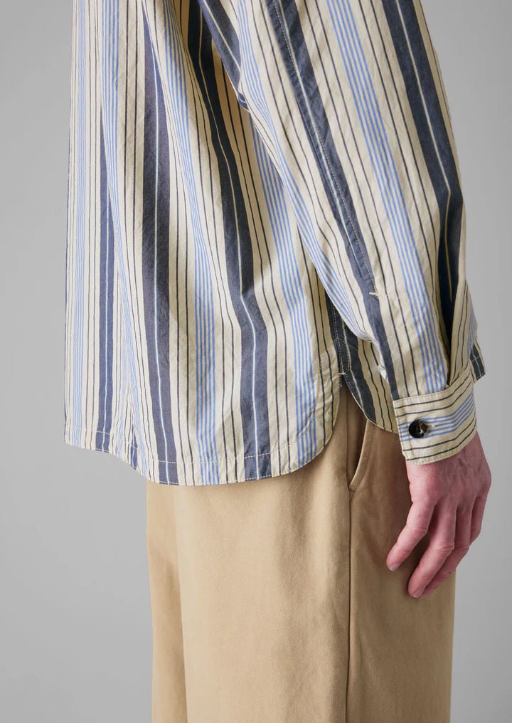 Half Placket Striped Shirt Ecru/Mixed Blues - Merchant Menswear