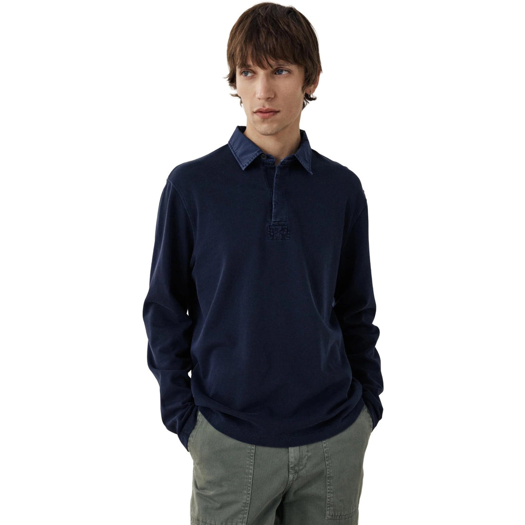 Hartford Light Fleece Rugby Knitted Polo Marine Blue - Merchant Menswear