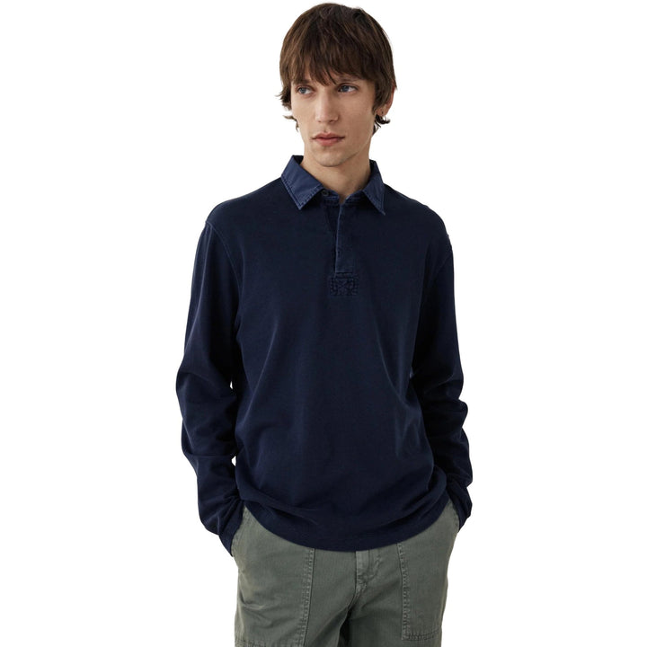 Hartford Light Fleece Rugby Knitted Polo Marine Blue - Merchant Menswear