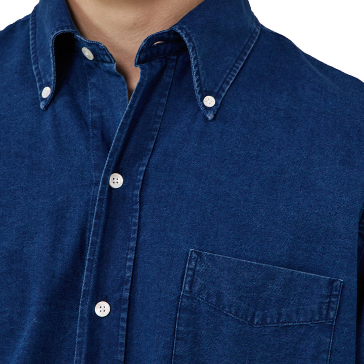 Hartford OCBD Woven Flannel Shirt Indigo - Merchant Menswear