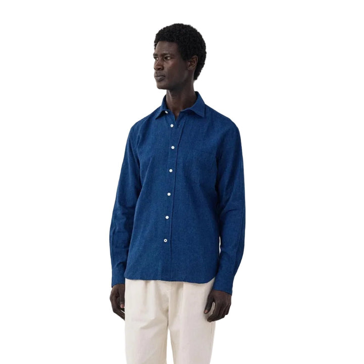Hartford Paul Linen/Cotton Woven Shirt Indigo Blue - Merchant Menswear